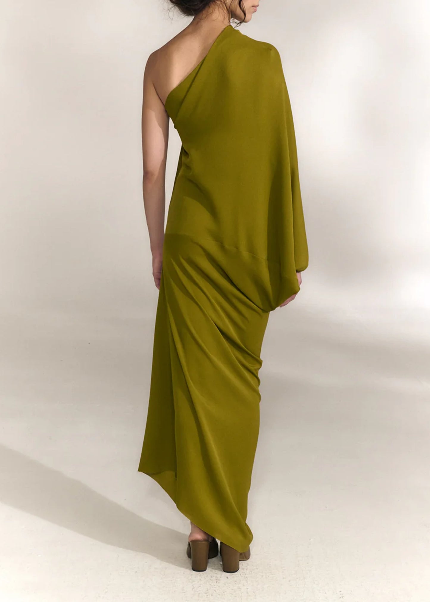 Cortana-Delore-gold-olive-asymmetrical-silk-dress