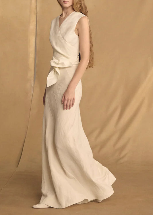 Cortana-Mona-Ivory-Linen-Silk-Skirt