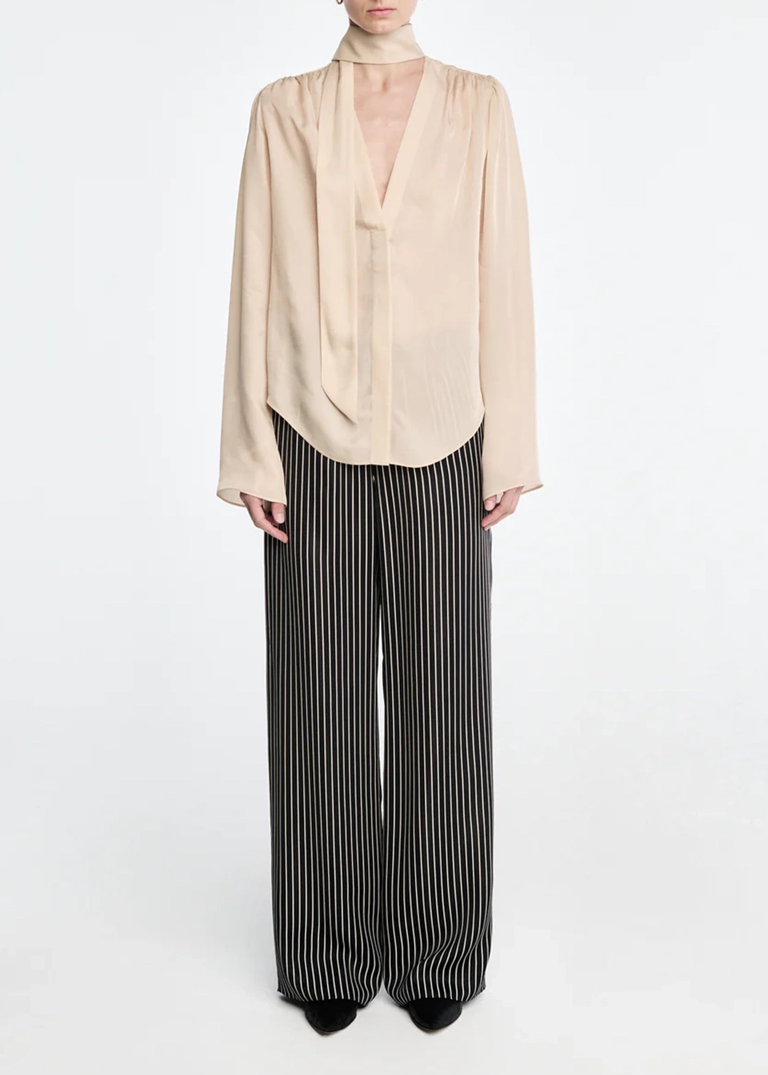 Maria-McManus-V-Neck-Scarf-Blouse-Eggshell