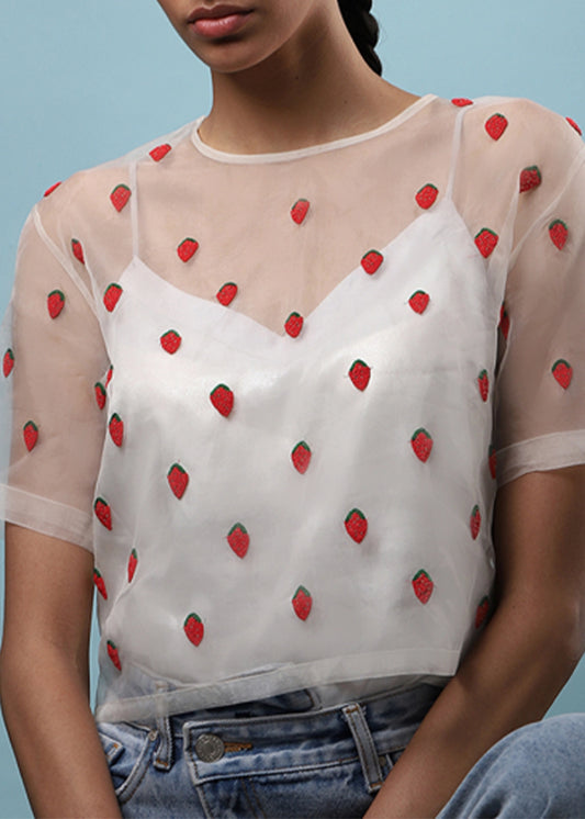 Olivia-Dar-strawberry-beaded-silk-organza-shirt-top