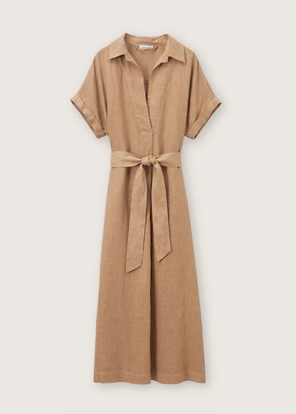 Rosso35-Garment-dyed-linen-midi-dress