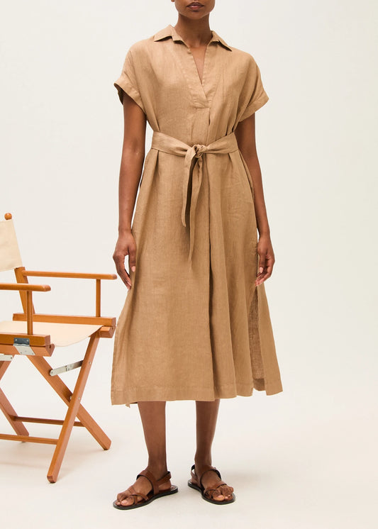 Rosso35-Garment-dyed-linen-midi-dress