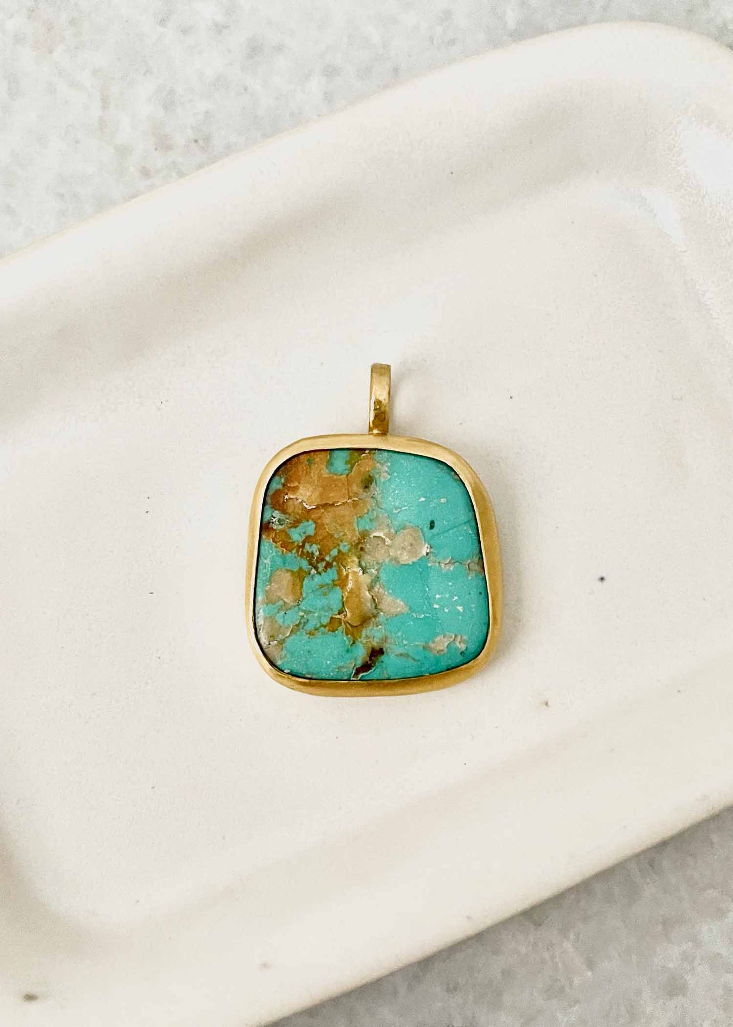 heike-large-square-turquoise-hachita-mine-new-mexico-set-in-22k-gold-back-in-18k-gold | Jewelry | Heike Grebenstein