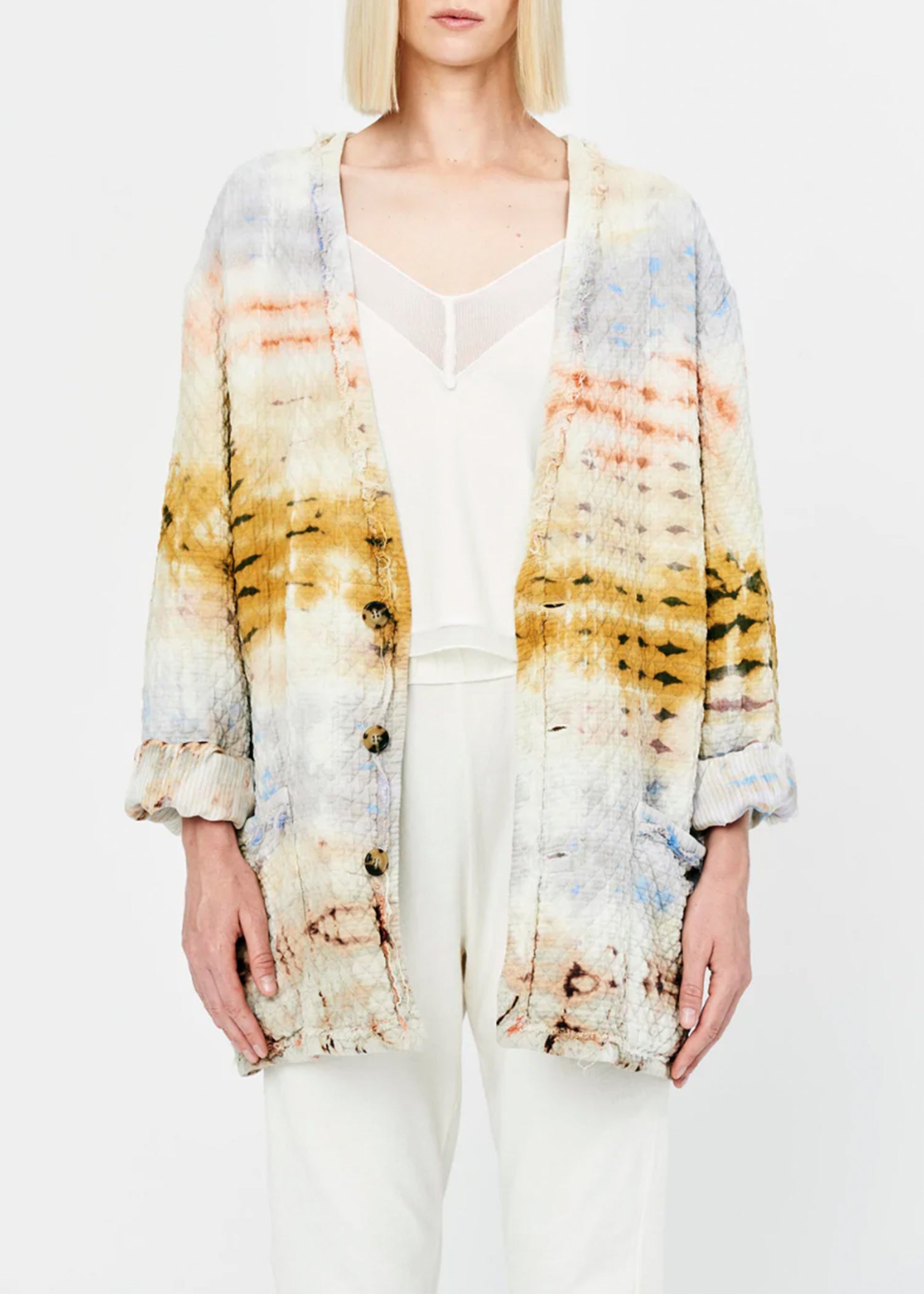 Raquel Allegra_Red Yellow Cliffs Tie Dye Chama River Quilted Cotton Overcoat